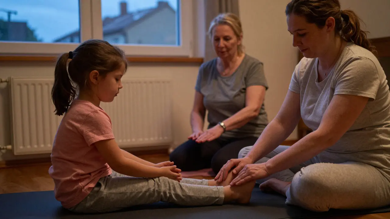 Rodina společně provádí reflexní masáž rukou a nohou večer.