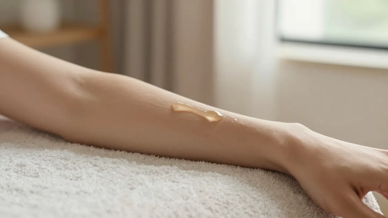 Aplikace oleje na kůži pro testování