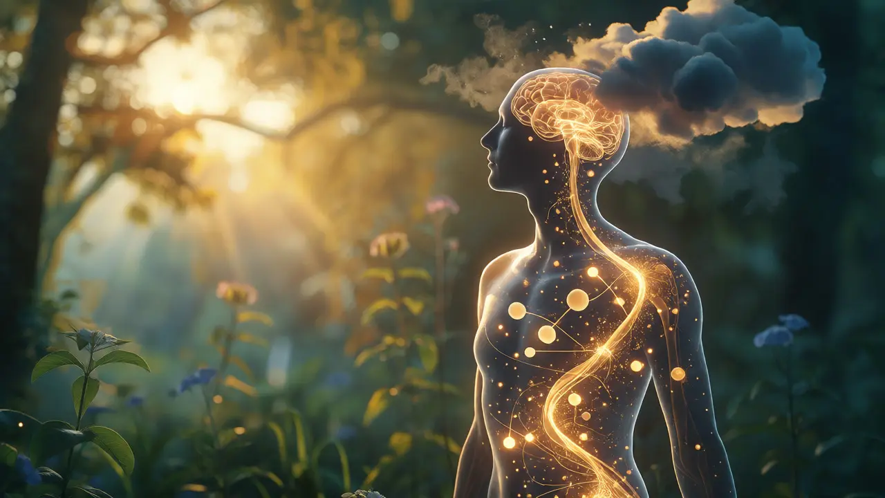 Konceptuální znázornění vlivu masáže na hladinu serotoninu