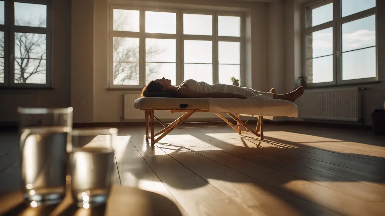 Klidná terapie v minimalitickém prostoru s klientem v relaxaci